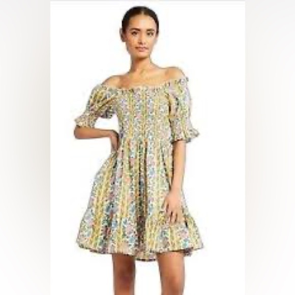 Mille Kiki Floral Print Off Shoulder Smocked Dress Large 8-10 - Picture 2 of 12